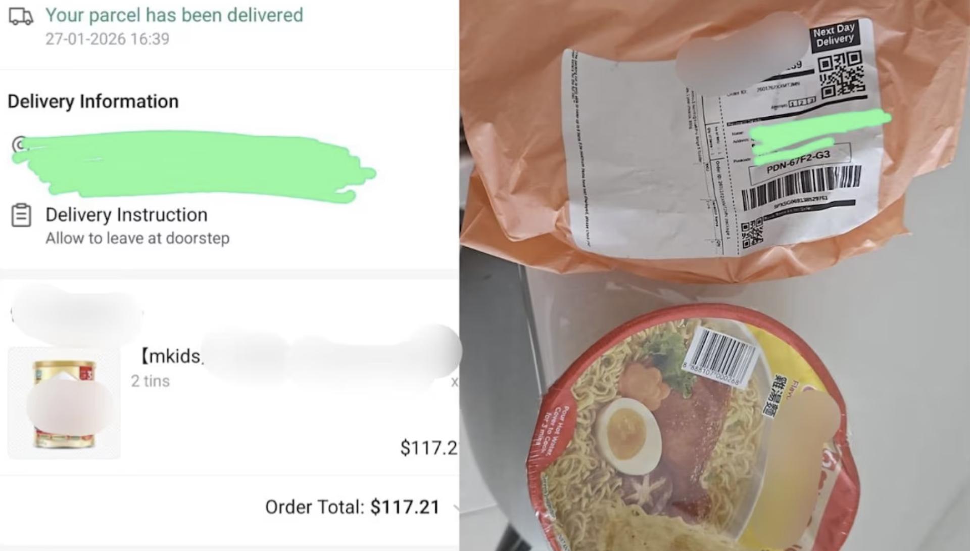 网购两罐奶粉，竟收到一杯鸡汤味快熟面。（8视界照片）